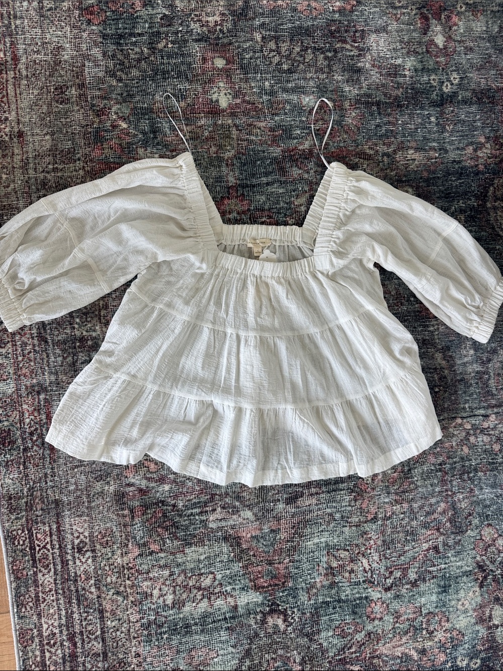 White Square-Neck Tiered Peasant Blouse